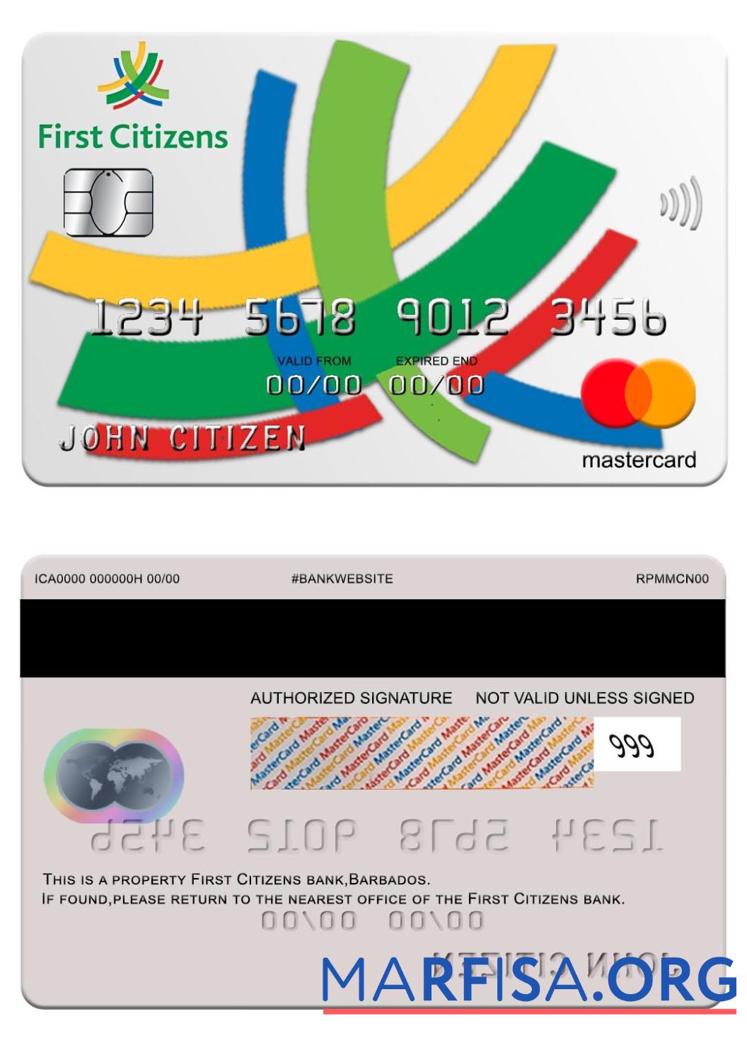 Blank Barbados First Citizens bank mastercard sample